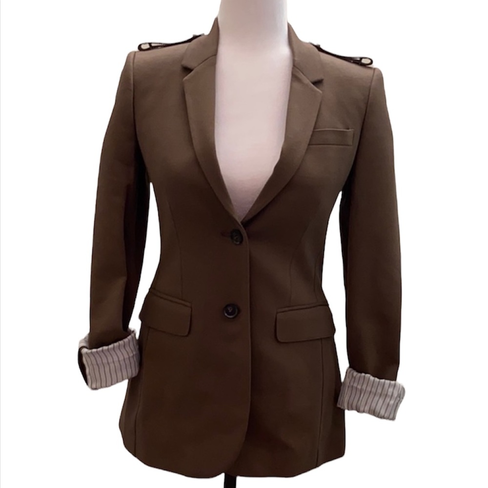 Auth NWT Burberry Prorsum dark flax button blazer jacket brown fitted classic